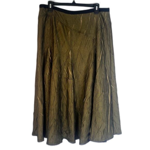 Neesh by DAR Shiny Green Crinkle Crushed Taffeta Aline Circle Skirt Size Large - Picture 1 of 12